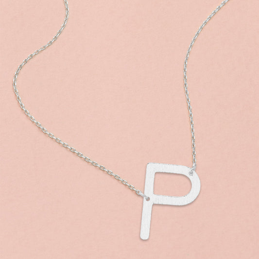 Madeline Love Rhodium, ~P~ -P- White Gold Dipped Initial Monogram Pendant Necklace - Necklaces