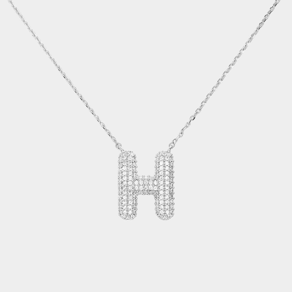 Madeline Love Clear, Rhodium -H- White Gold Dipped CZ Initial Monogram Pendant Necklace - Jewelry