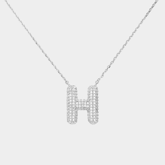 Madeline Love Clear, Rhodium -H- White Gold Dipped CZ Initial Monogram Pendant Necklace - Jewelry