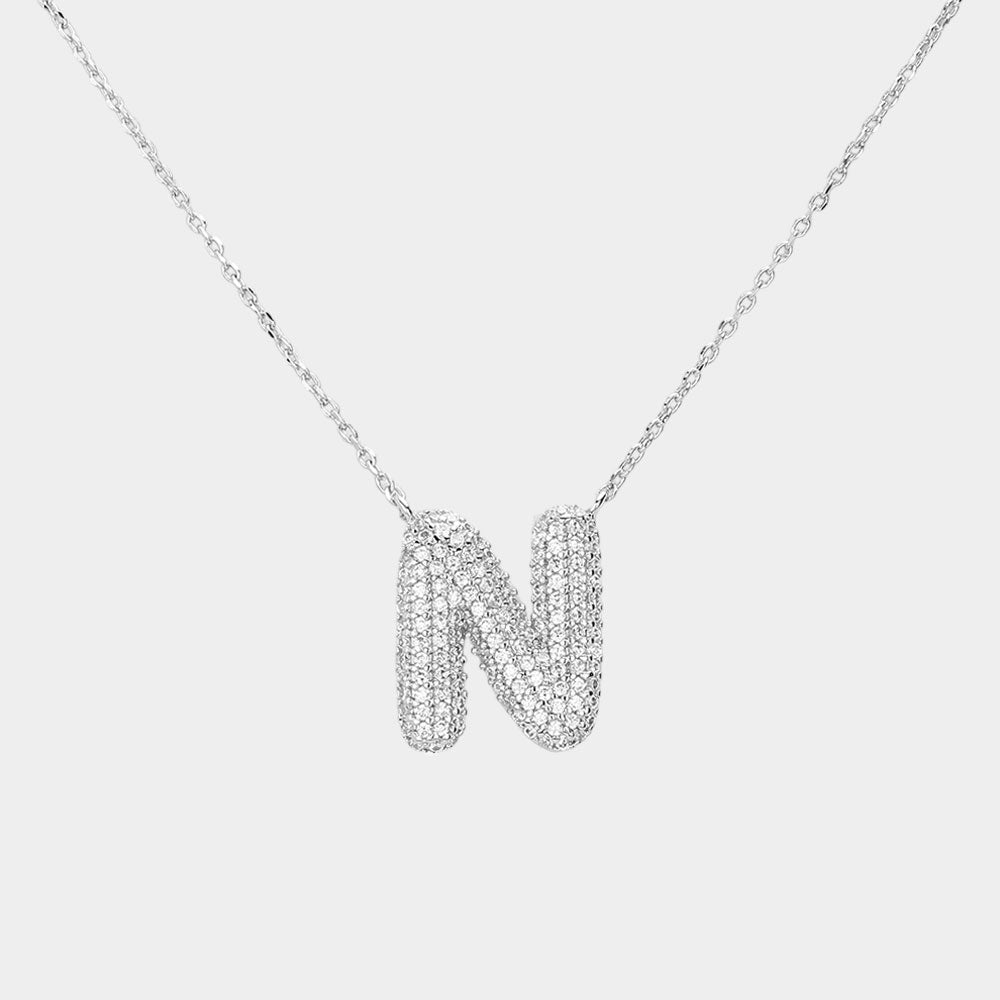 Madeline Love Clear, Rhodium -N- White Gold Dipped CZ Initial Monogram Pendant Necklace - Jewelry