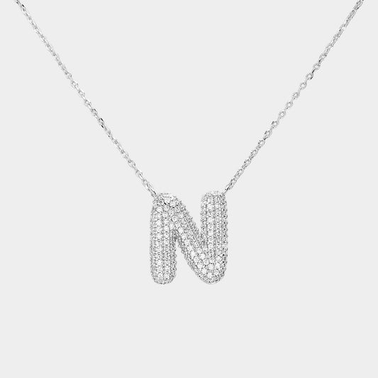 Madeline Love Clear, Rhodium -N- White Gold Dipped CZ Initial Monogram Pendant Necklace - Jewelry