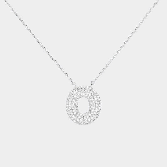 Madeline Love Clear, Rhodium -O- White Gold Dipped CZ Initial Monogram Pendant Necklace - Jewelry