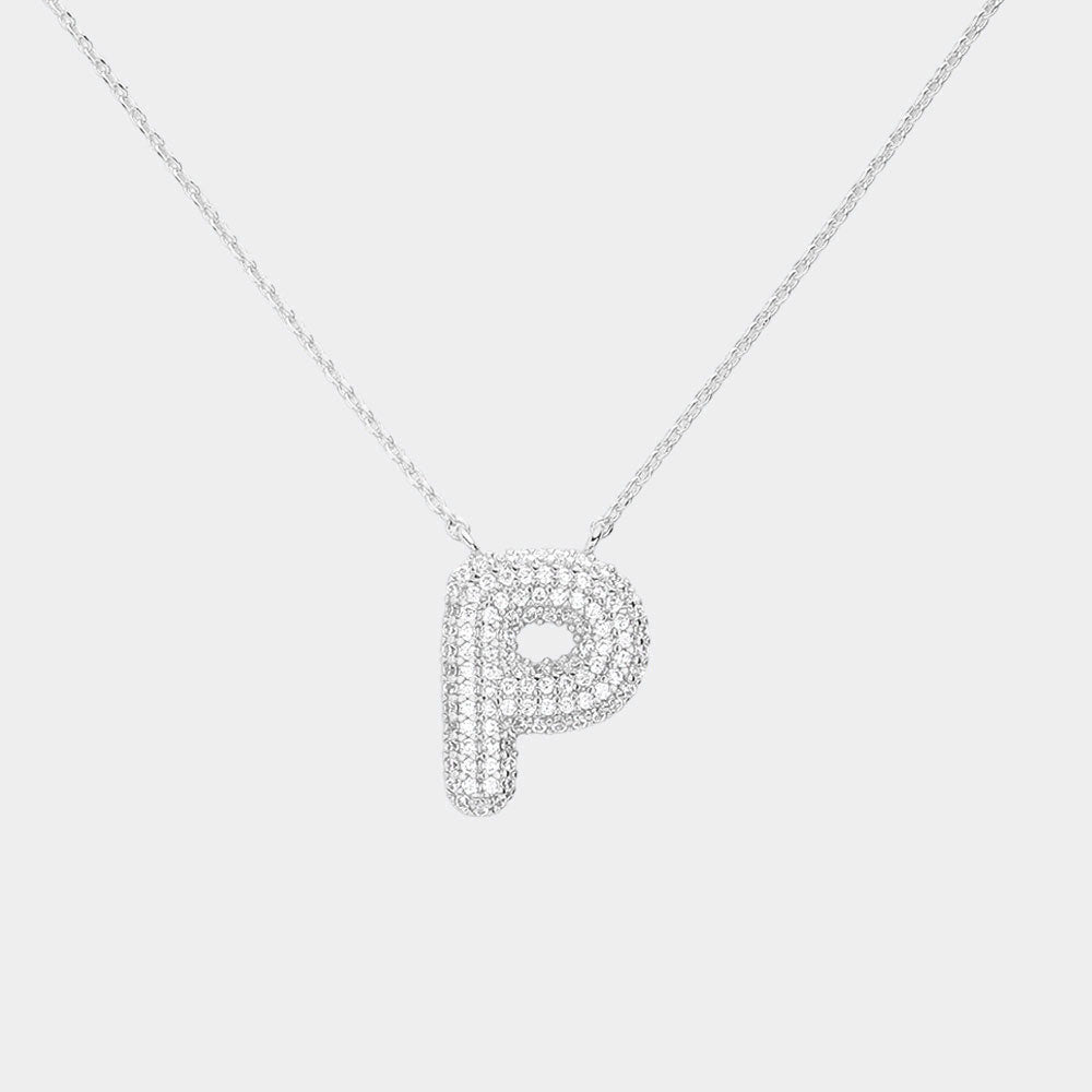 Madeline Love Clear, Rhodium -P- White Gold Dipped CZ Initial Monogram Pendant Necklace - Jewelry