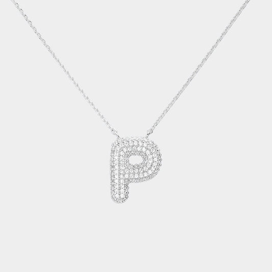 Madeline Love Clear, Rhodium -P- White Gold Dipped CZ Initial Monogram Pendant Necklace - Jewelry