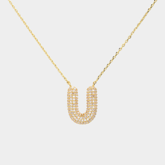 Madeline Love Clear, Gold -U- Gold Dipped CZ Initial Monogram Pendant Necklace - Jewelry