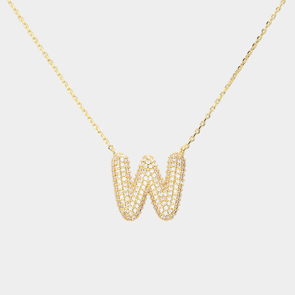 Madeline Love Clear, Gold -W- Gold Dipped CZ Initial Monogram Pendant Necklace - Jewelry