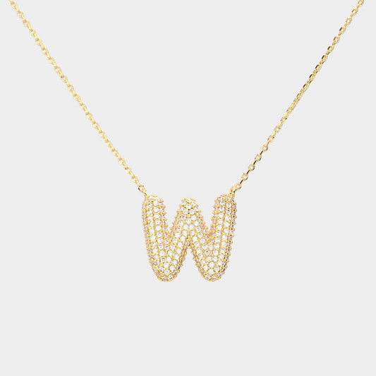 Madeline Love Clear, Gold -W- Gold Dipped CZ Initial Monogram Pendant Necklace - Jewelry