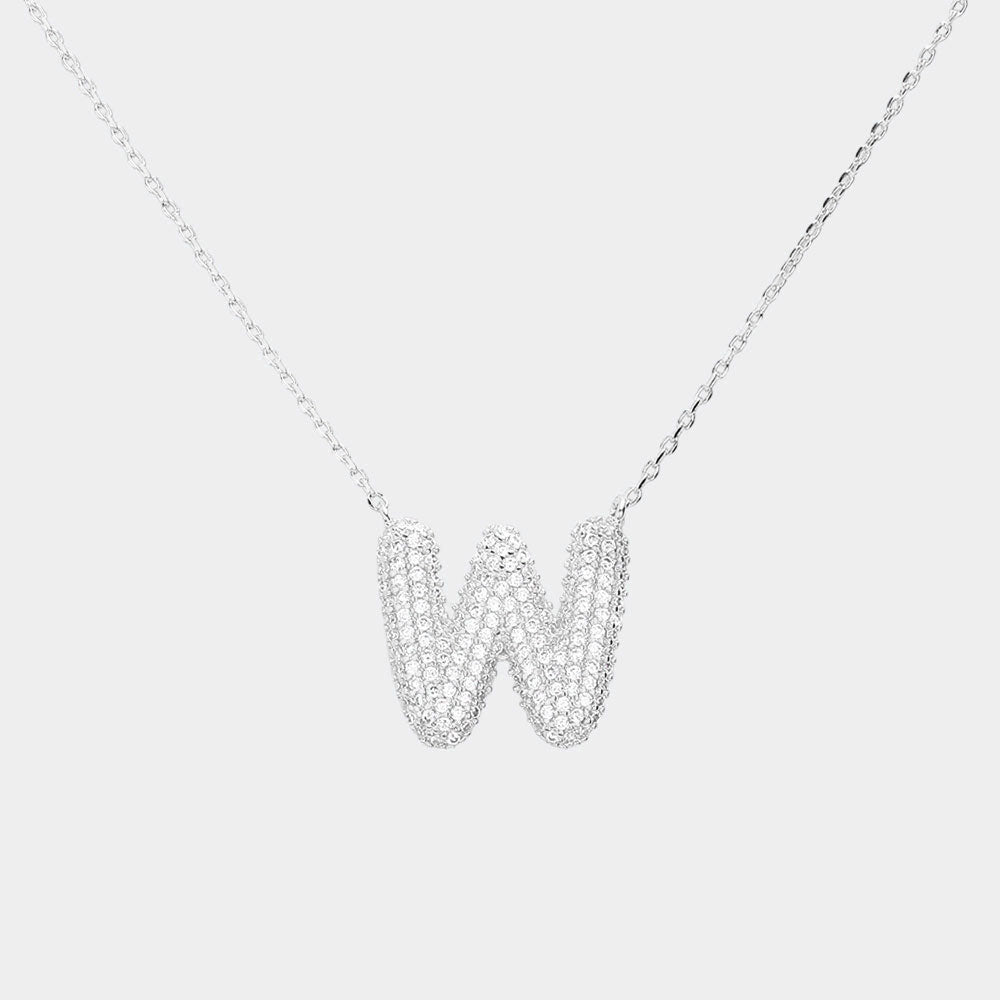 Madeline Love Clear, Rhodium -W- White Gold Dipped CZ Initial Monogram Pendant Necklace - Jewelry
