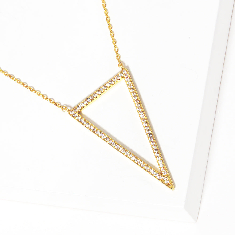 Madeline Love Clear, Gold Gold Dipped CZ Stone Paved Open Metal Triangle Pendant Necklace - Necklaces