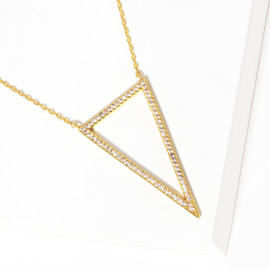 Madeline Love Clear, Gold Gold Dipped CZ Stone Paved Open Metal Triangle Pendant Necklace - Necklaces