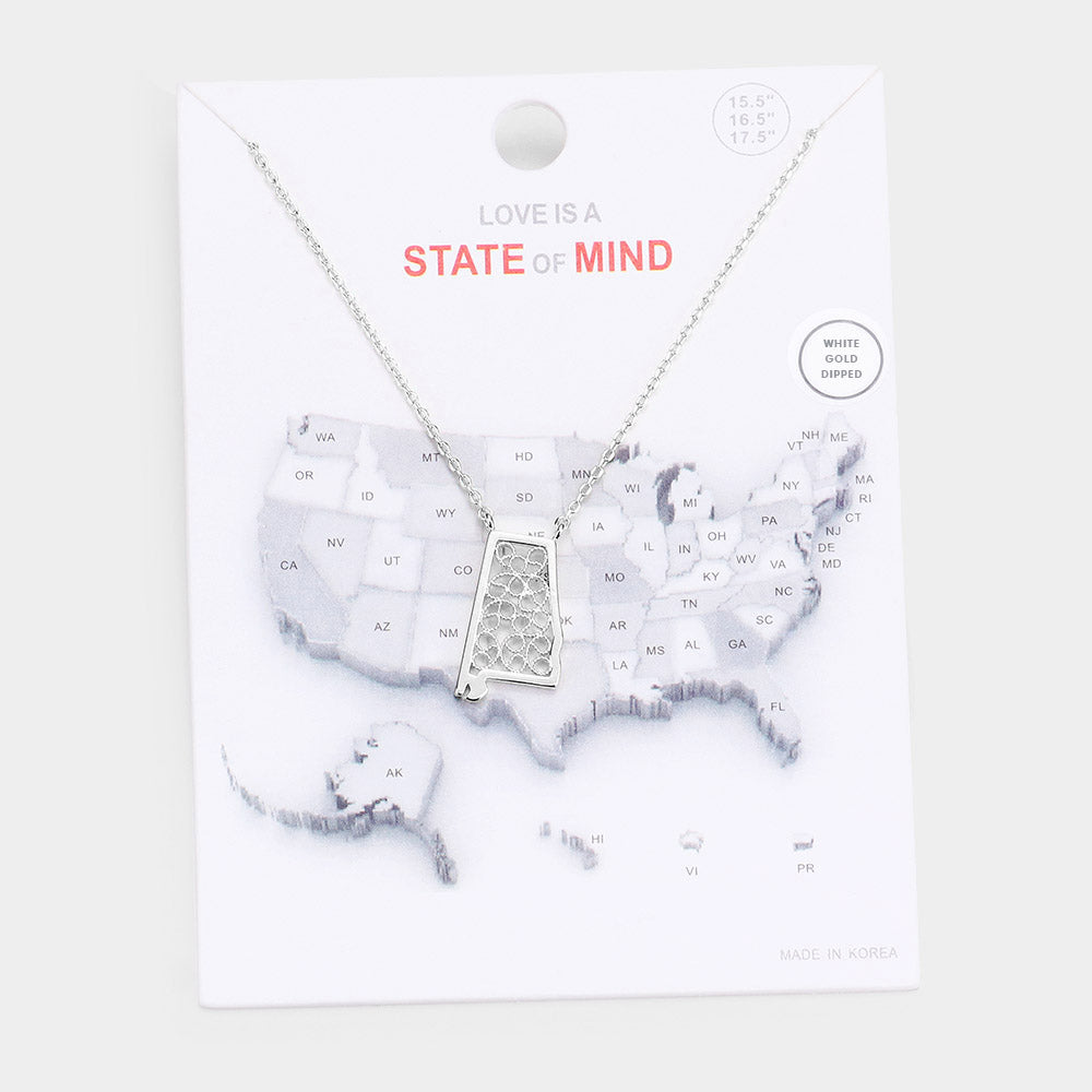 Madeline Love Rhodium White Gold Dipped Alabama State Pendant Necklace - Necklaces