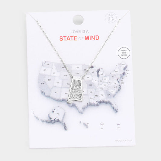 Madeline Love Rhodium White Gold Dipped Alabama State Pendant Necklace - Necklaces