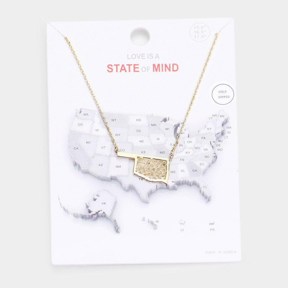 Madeline Love Gold Gold Dipped Oklahoma State Pendant Necklace - Necklaces
