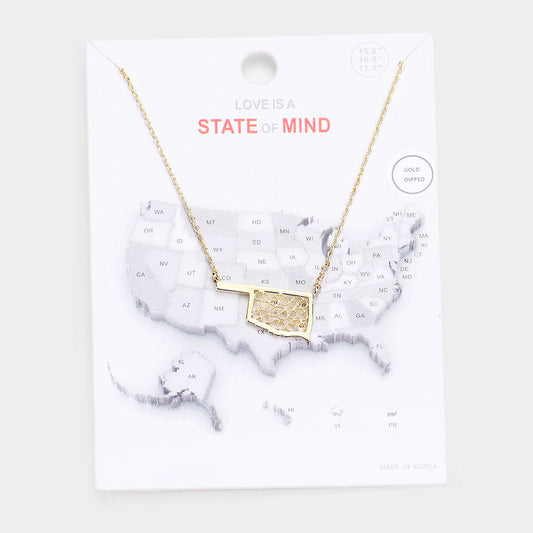 Madeline Love Gold Gold Dipped Oklahoma State Pendant Necklace - Necklaces