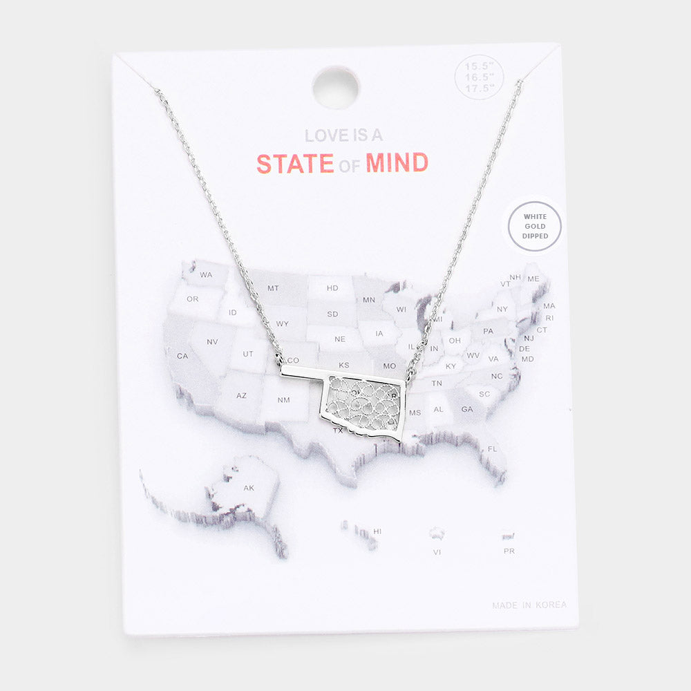 Madeline Love Rhodium White Gold Dipped Oklahoma State Pendant Necklace - Necklaces