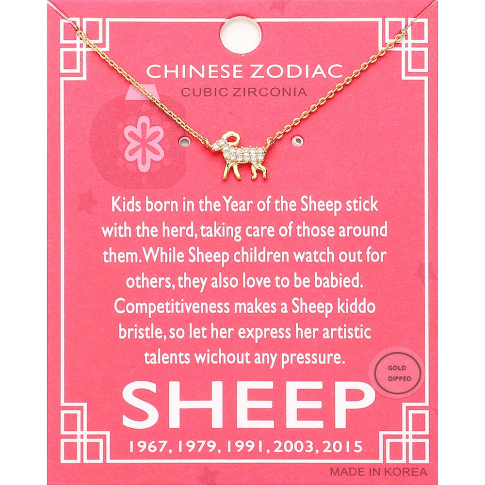 Madeline Love Clear, Gold Lunar 12 Zodiac Gold Dipped CZ Sheep Pendant Necklace - Jewelry