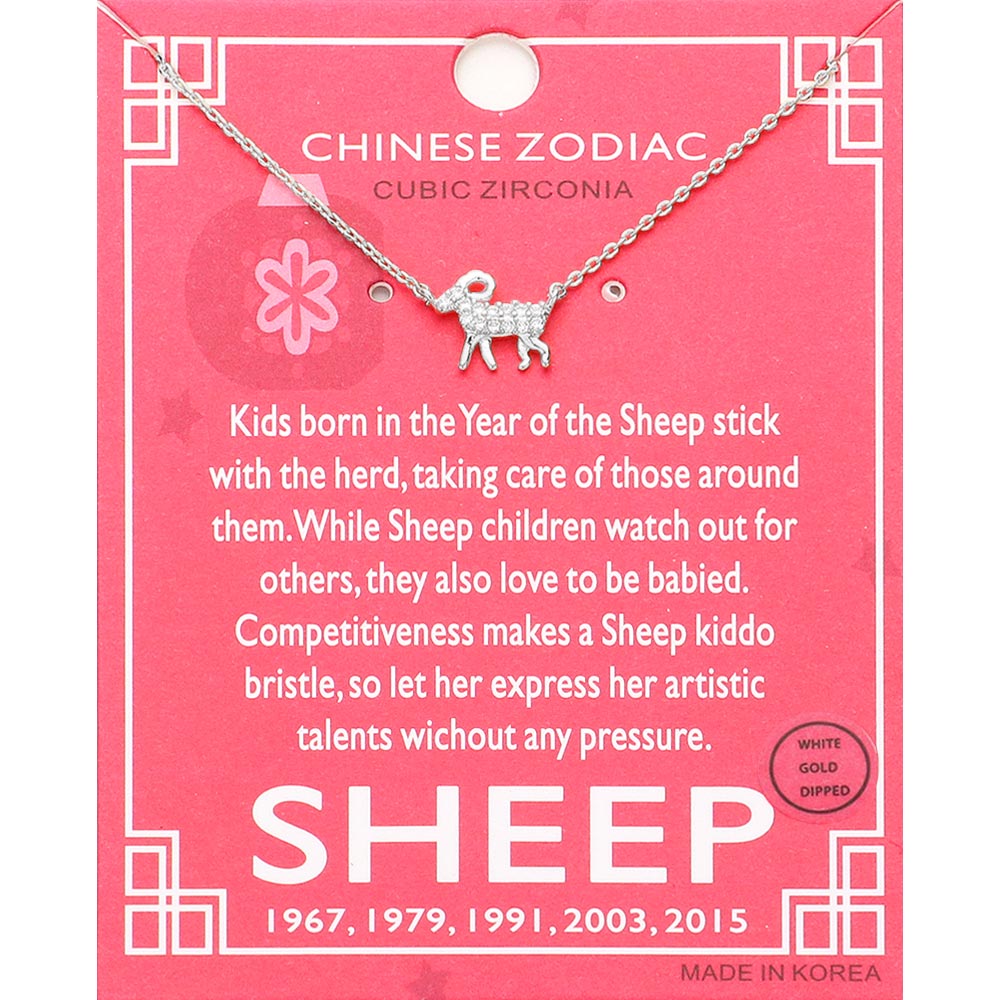 Madeline Love Clear, Rhodium Lunar 12 Zodiac White Gold Dipped CZ Sheep Pendant Necklace - Jewelry