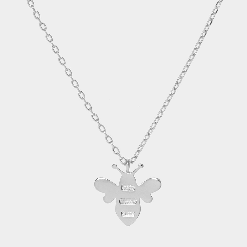 Madeline Love Rhodium White Gold Dipped Metal Honey Bee Pendant Necklace - Necklaces