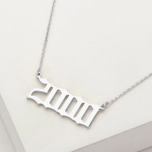 Madeline Love Rhodium White Gold Dipped 2000 Birth Year Plate Pendant Necklace - Necklaces