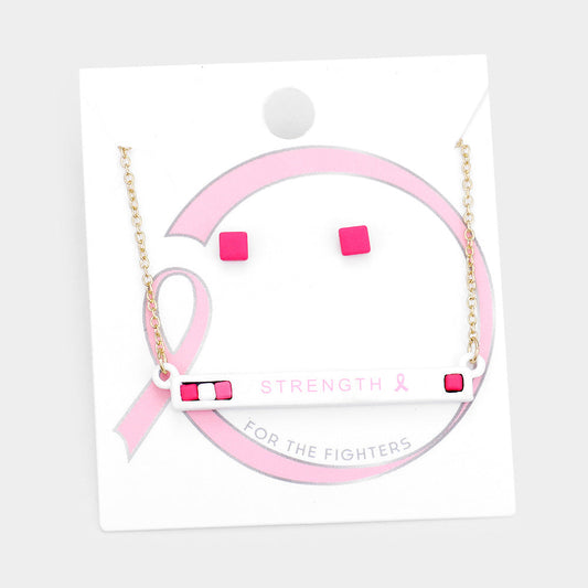 Madeline Love Multi, Pink, Worn Gold Pink Ribbon Strength Cube Resin Pendant Necklace - Necklaces