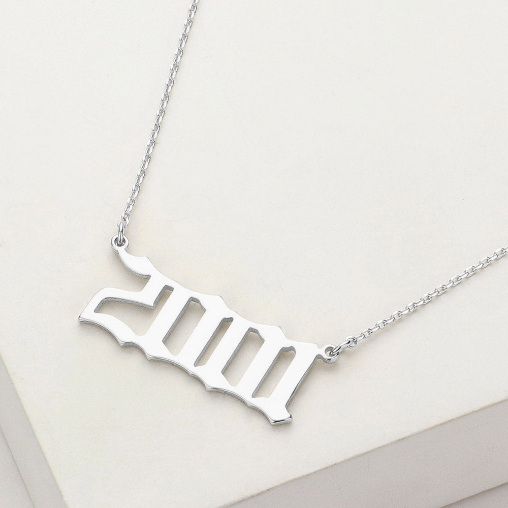 Madeline Love Rhodium White Gold Dipped 2001 Birth Year Plate Pendant Necklace - Necklaces