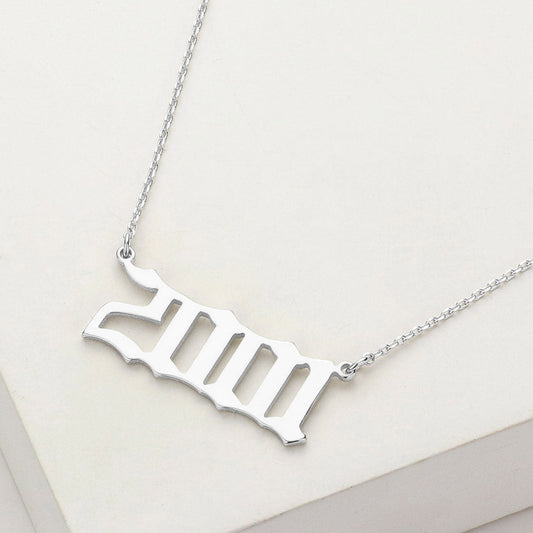 Madeline Love Rhodium White Gold Dipped 2001 Birth Year Plate Pendant Necklace - Necklaces