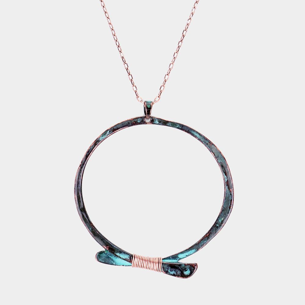 Madeline Love Copper, Patina Verdigris Open Circle Coil Wire Pendant Necklace - Jewelry