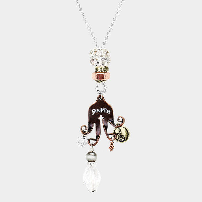 Madeline Love Clear, Copper Burnished, Gold Burnished "Faith" Shamballa Ball Pendants Long Necklace - Necklaces