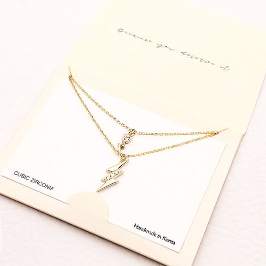 Madeline Love Gold CZ Embellished Metal Lightning Pendant Double Layered Necklace - Jewelry