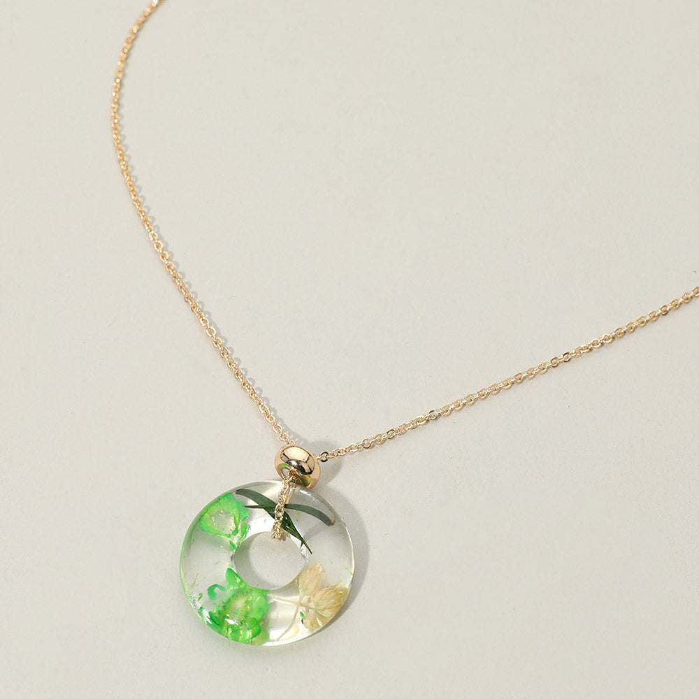 Madeline Love Gold, Green Floral Encased Botanical Ring Pendant Necklace - Jewelry