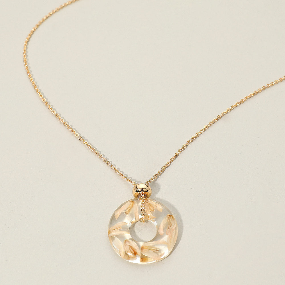 Madeline Love Gold, Ivory Floral Encased Botanical Ring Pendant Necklace - Jewelry