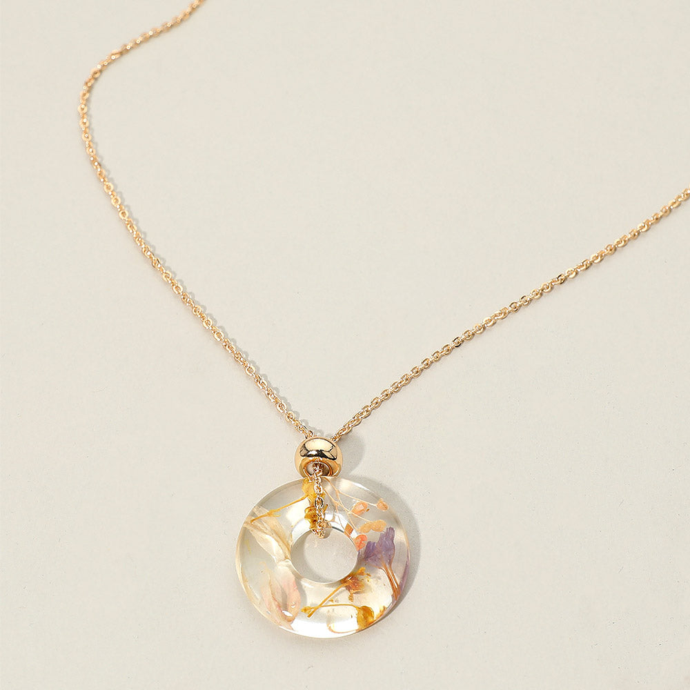 Madeline Love Gold, Multi Floral Encased Botanical Ring Pendant Necklace - Jewelry
