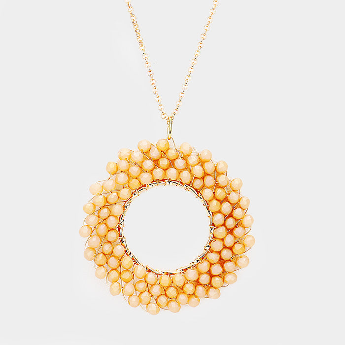 Madeline Love Gold, Neutral Wire Wrapped Beaded Circle Pendant Long Necklace - Necklaces