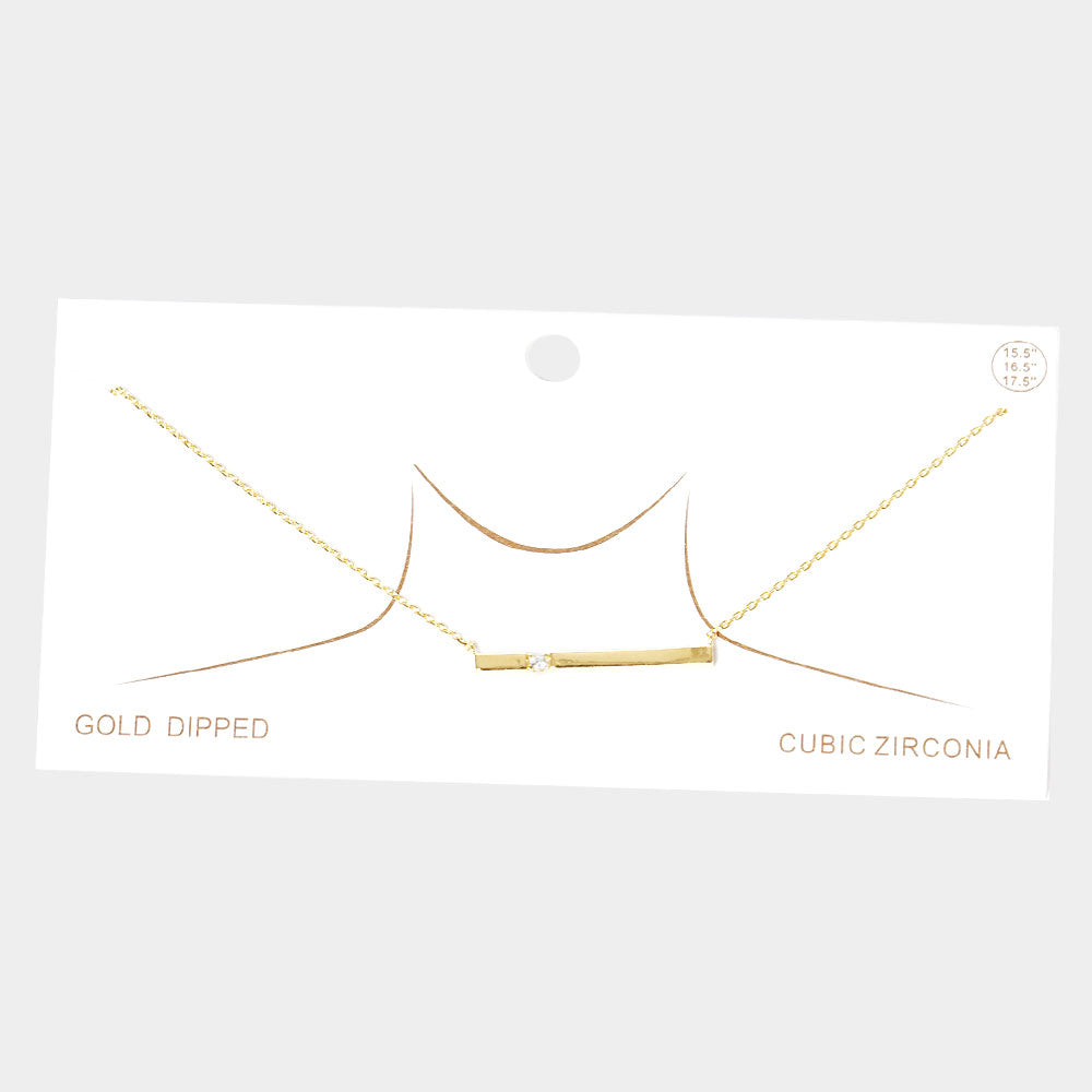 Madeline Love Gold CZ Embellished Gold Dipped Metal Bar Pendant Necklace - Jewelry