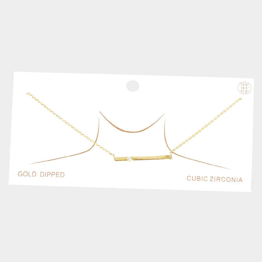 Madeline Love Gold CZ Embellished Gold Dipped Metal Bar Pendant Necklace - Jewelry