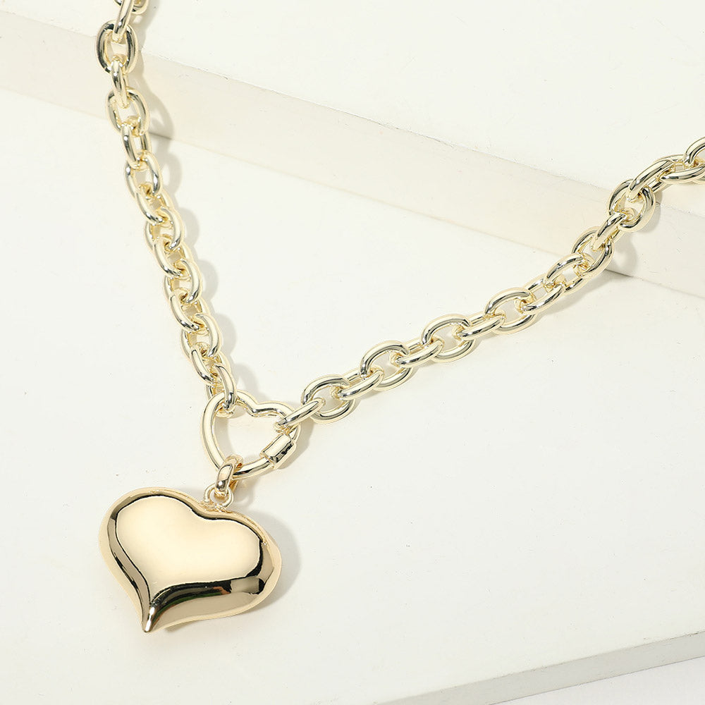 Madeline Love Gold 14K Gold Plated Heart Pendant Chunky Chain Necklace - Necklaces