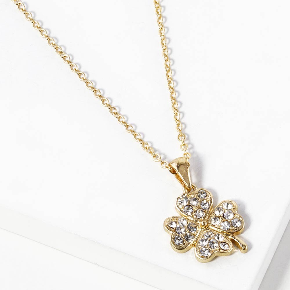 Madeline Love Clear, Gold Stone Paved Mini Clover Pendant Necklace - Jewelry