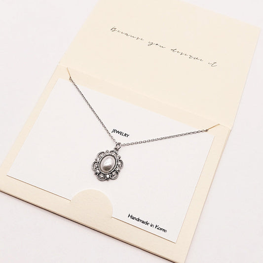 Madeline Love Cream CZ Embellished Oval Pearl Pendant Necklace - Necklaces