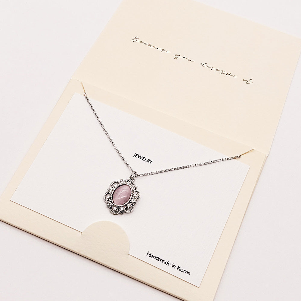 Madeline Love Peach CZ Embellished Oval Pendant Necklace - Necklaces
