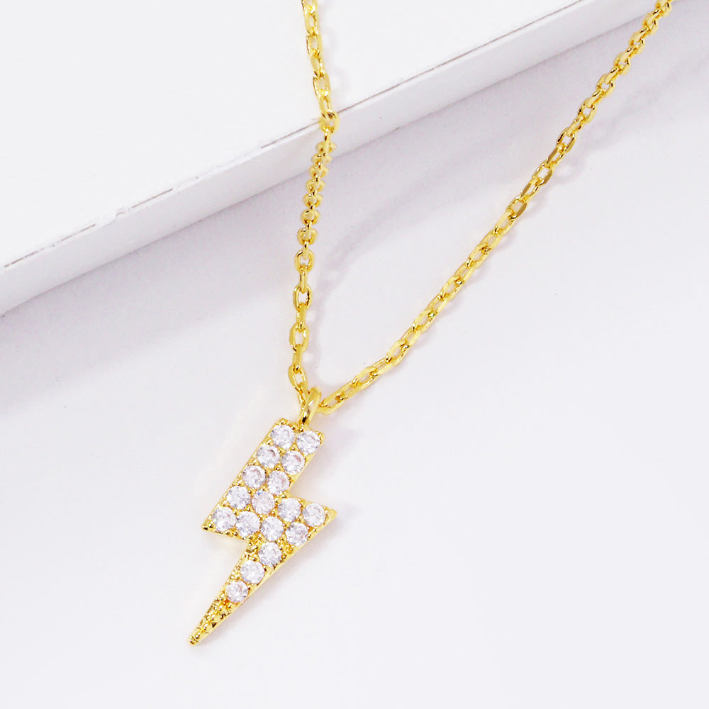 Madeline Love Clear, Gold Gold Dipped CZ Lightning Pendant Necklace - Necklaces