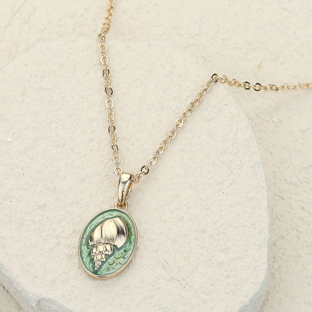 Gold Conch Shell Colored Metal Pendant Necklace