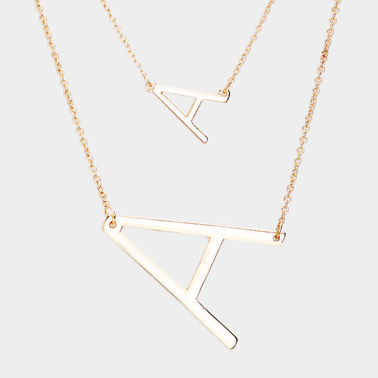 Madeline Love Gold -A- Initial Monogram 2Row Strand Double Detachable Chain Necklace - Necklaces