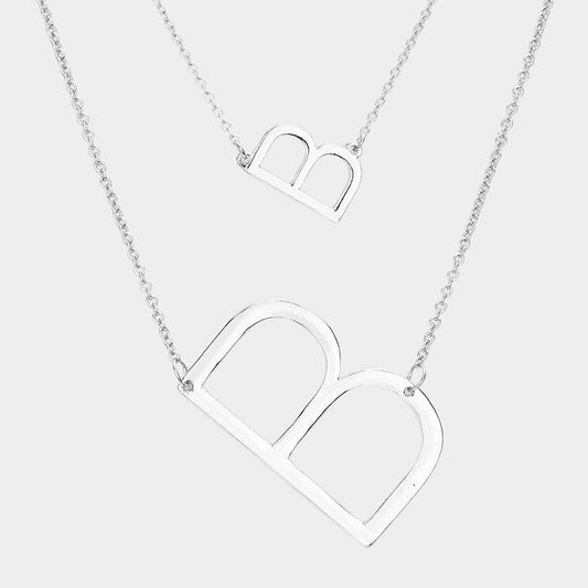 Madeline Love Silver -B- Initial Monogram 2Row Strand Double Detachable Chain Necklace - Necklaces