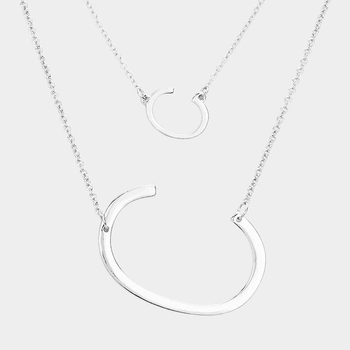 Madeline Love Silver -C- Initial Monogram 2Row Strand Double Detachable Chain Necklace - Necklaces