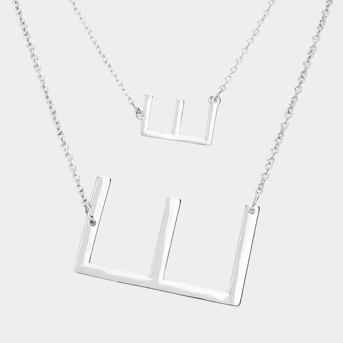 Madeline Love Silver -E- Initial Monogram 2Row Strand Double Detachable Chain Necklace - Necklaces