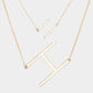 Madeline Love Gold -H- Initial Monogram 2Row Strand Double Detachable Chain Necklace - Necklaces