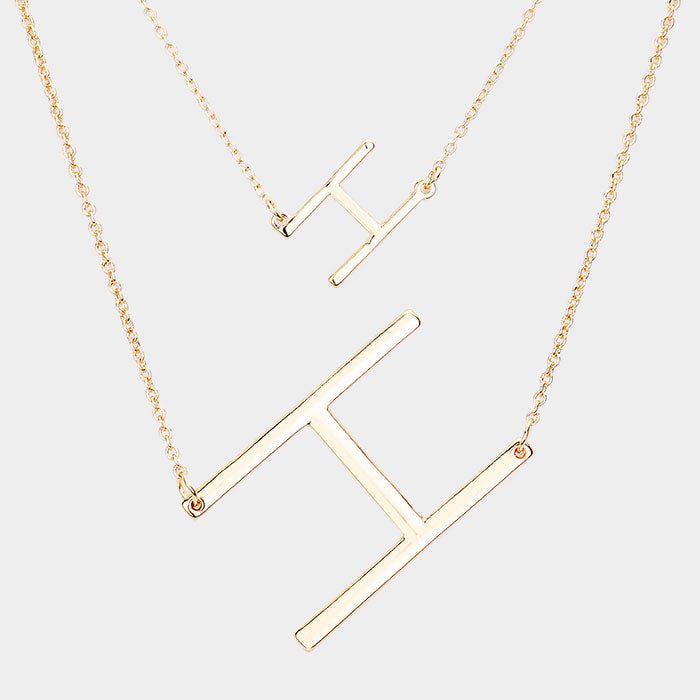 Madeline Love Gold -H- Initial Monogram 2Row Strand Double Detachable Chain Necklace - Necklaces