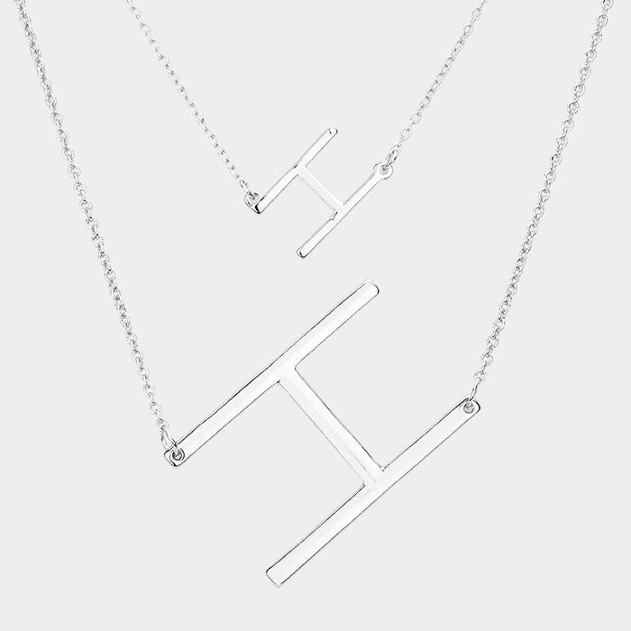 Madeline Love Silver -H- Initial Monogram 2Row Strand Double Detachable Chain Necklace - Necklaces