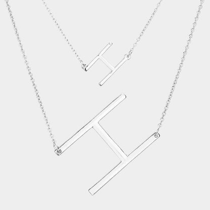 Madeline Love Silver -H- Initial Monogram 2Row Strand Double Detachable Chain Necklace - Necklaces