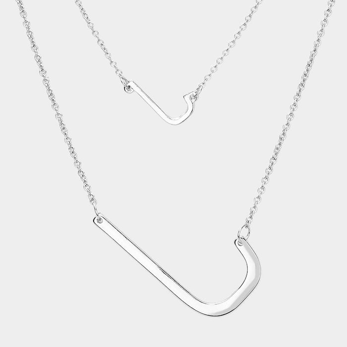 Madeline Love Silver -J- Initial Monogram 2Row Strand Double Detachable Chain Necklace - Necklaces